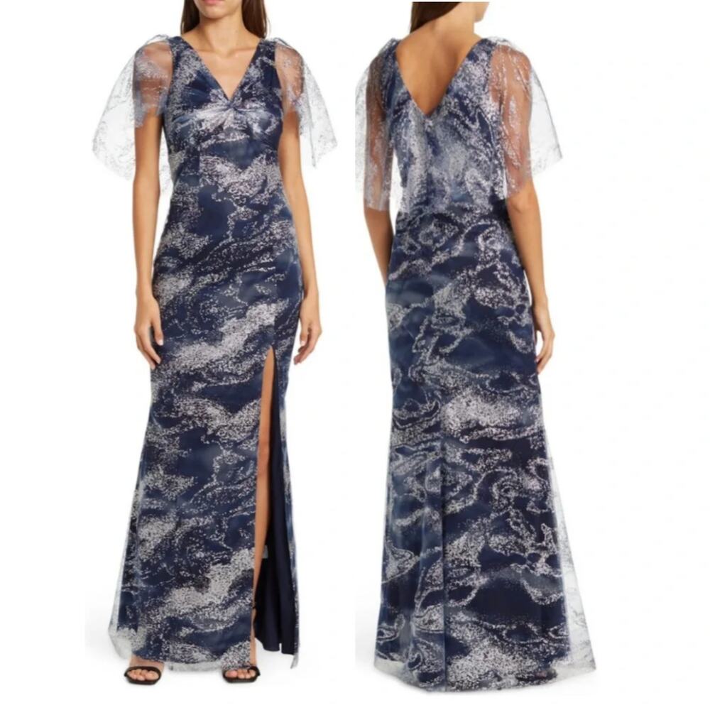 Marchesa Notte Glitter Tulle Cape Gown Formal Evening Gala Mother of Bride 4